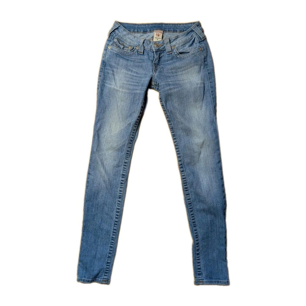 True Religion Jeans Womens 26 Skinny Fit Flap Low Rise Buddha USA World Tour